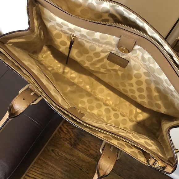 KATE SPADE Tan Leather Two Handle Triple Compartment Expanding Shoulder Bag - Picture 6 of 16